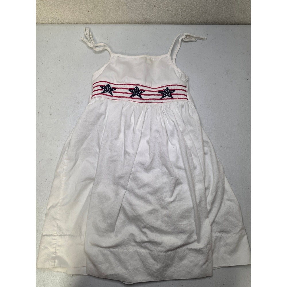 Just Friends Girls 4T White Smocked Star Patriotic Sun Dress 4th of July Cotton